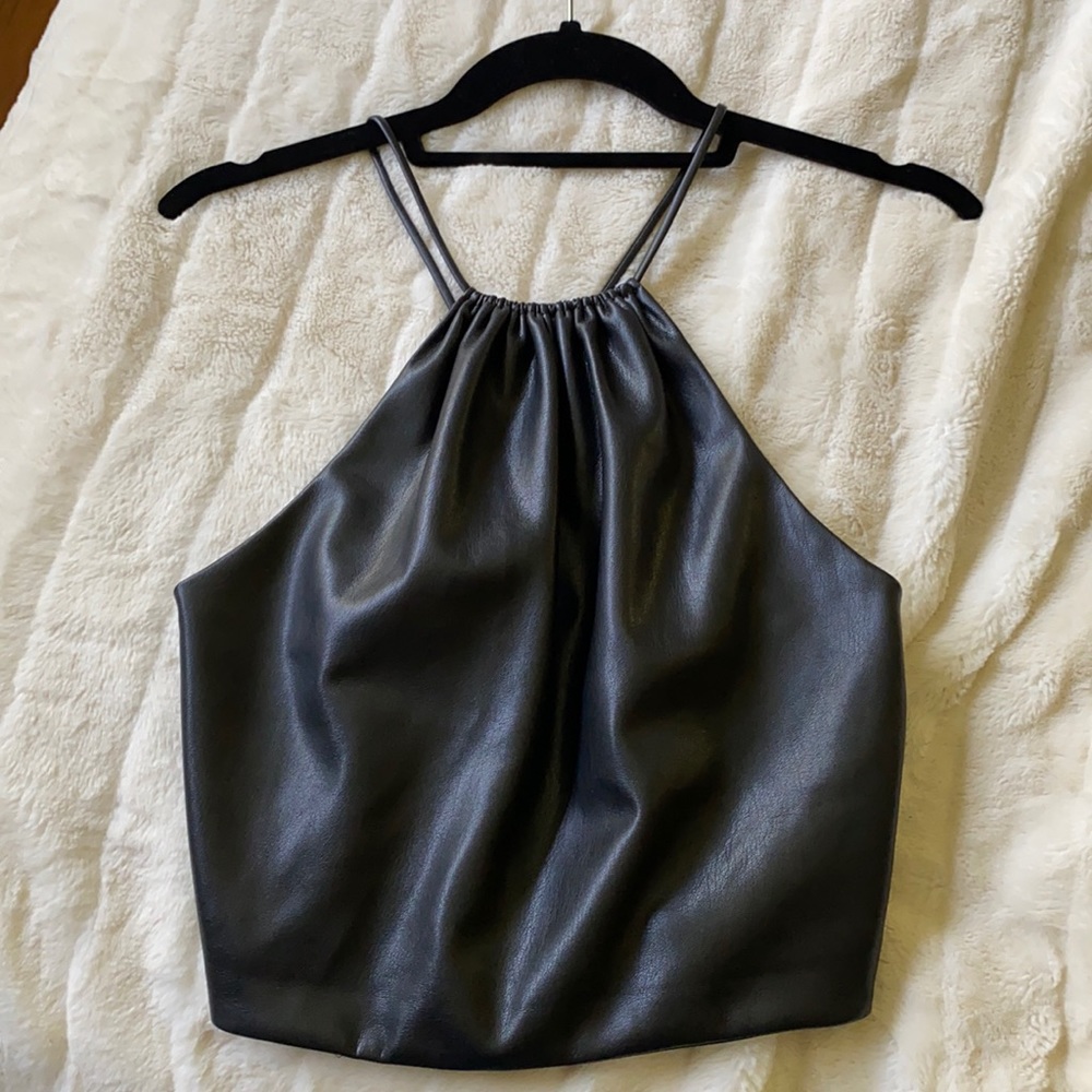 Alice + Olivia vegan leather Zumi crop top